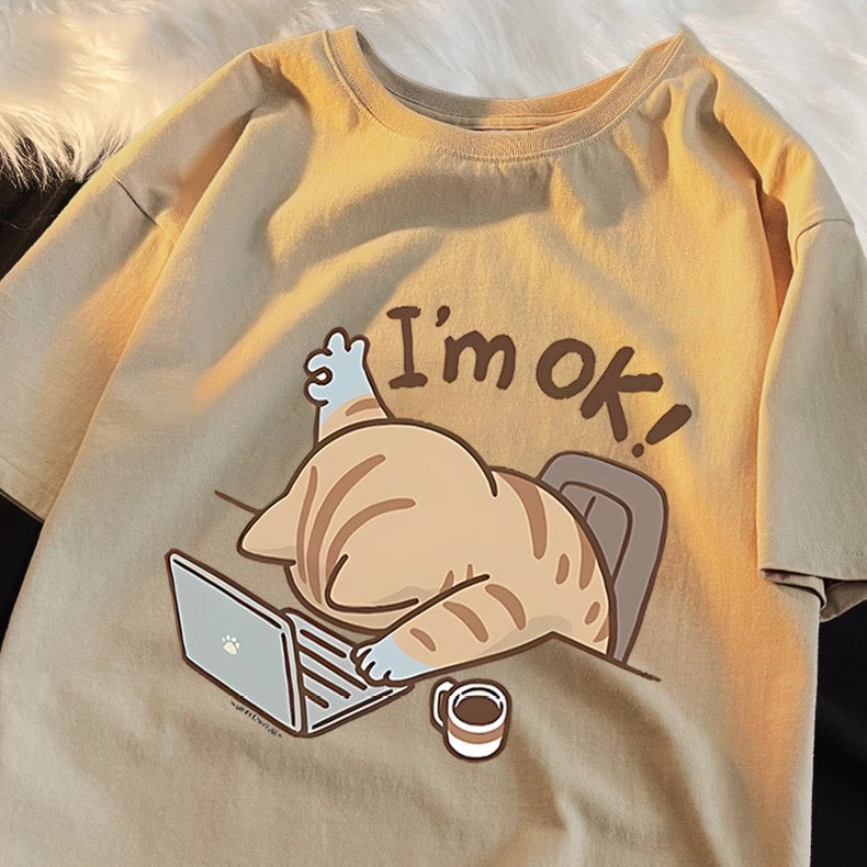 T-shirt femme chat de travail « I'm OK » | T-shirt graphique mignon Canada