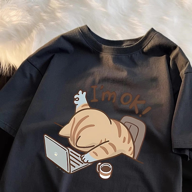 T-shirt femme chat de travail « I'm OK » | T-shirt graphique mignon Canada