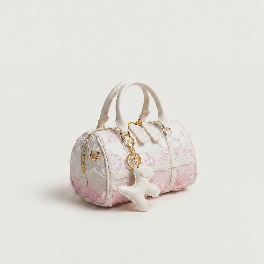 Sac Boston en cuir blanc avec pompon | Canada