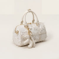Sac Boston en cuir blanc avec pompon | Canada