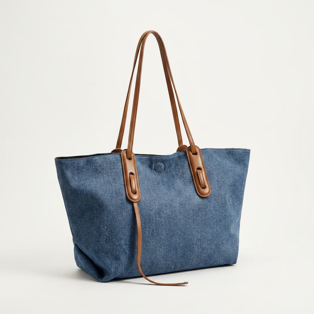 Fourre-tout en jean bleu avec poignées en cuir | Canada
