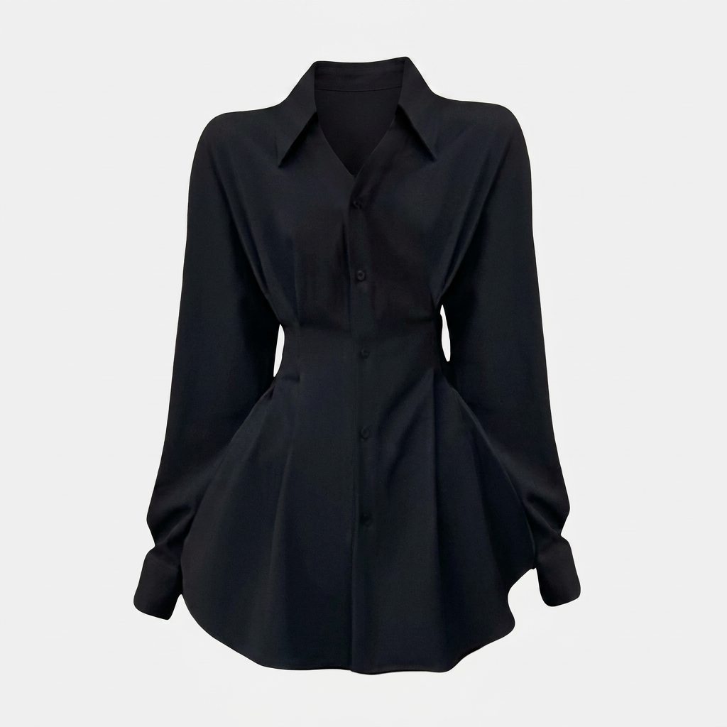 Women's Black & Blue Waist-Cinching Button Blouse Shirts | Canada