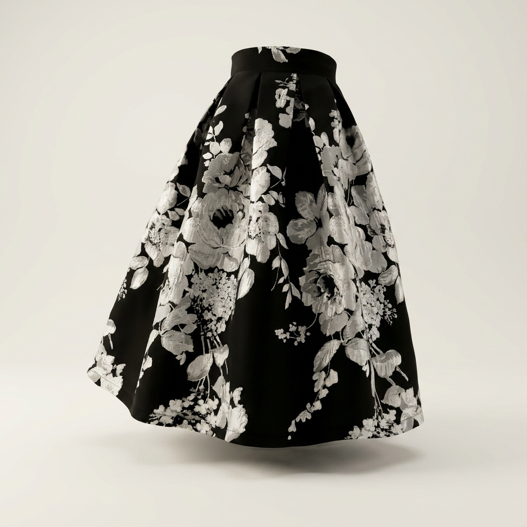 Jupe mi-longue noire à broderies florales pour femme Canada | Parcel Theory