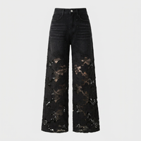 Jean Noir en Dentelle Ample Femme Canada | Denim Taille Haute