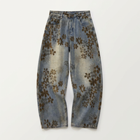 Jean large en jacquard floral pour femme Canada | Pantalon en jean rétro
