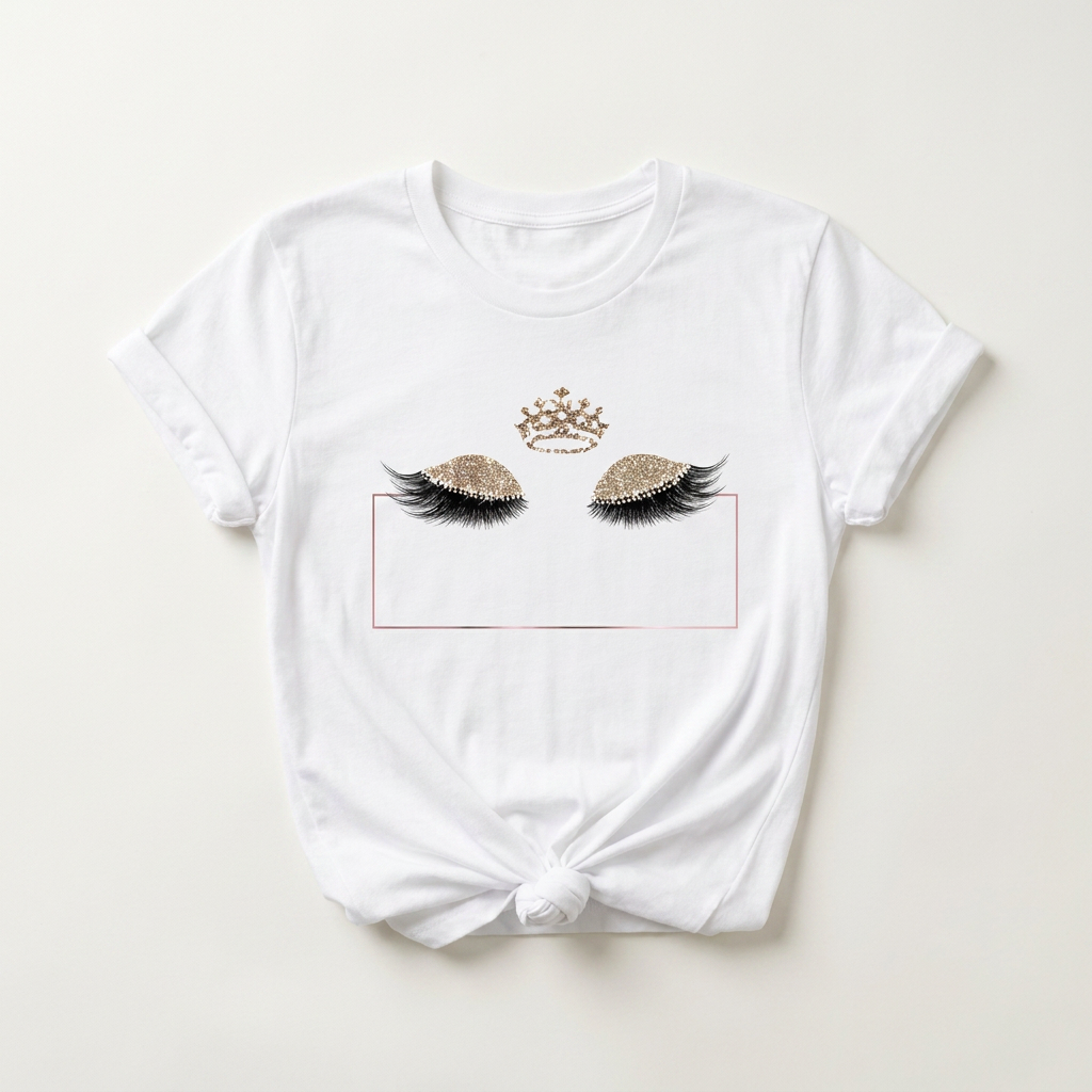 Closed Eyes Gold Lashes Crown Tee | Lash & Beauty