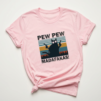 Pew Pew Deranged Cat Blue Tee | Funny Cat
