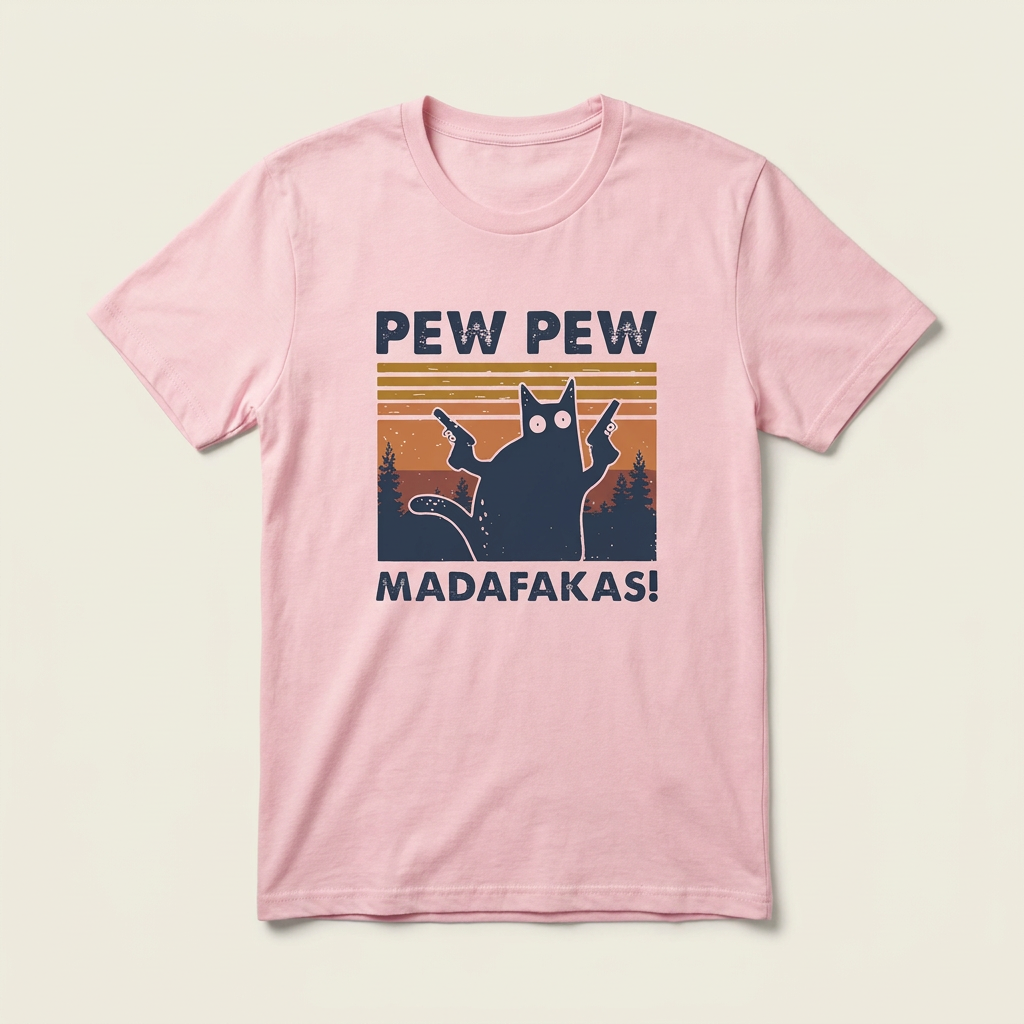 Pew Pew Deranged Cat Orange Tee | Funny Cat