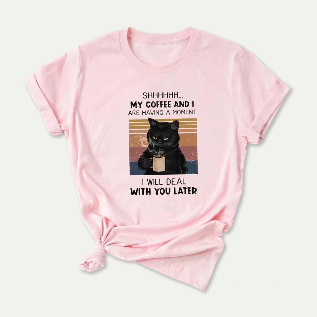 Coffee Moment Cat Graphic Tee | Funny Cat