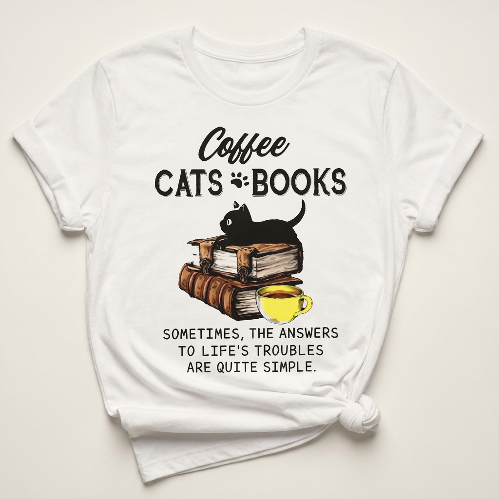 Coffee Cats Books Graphic Tee | Funny Cat