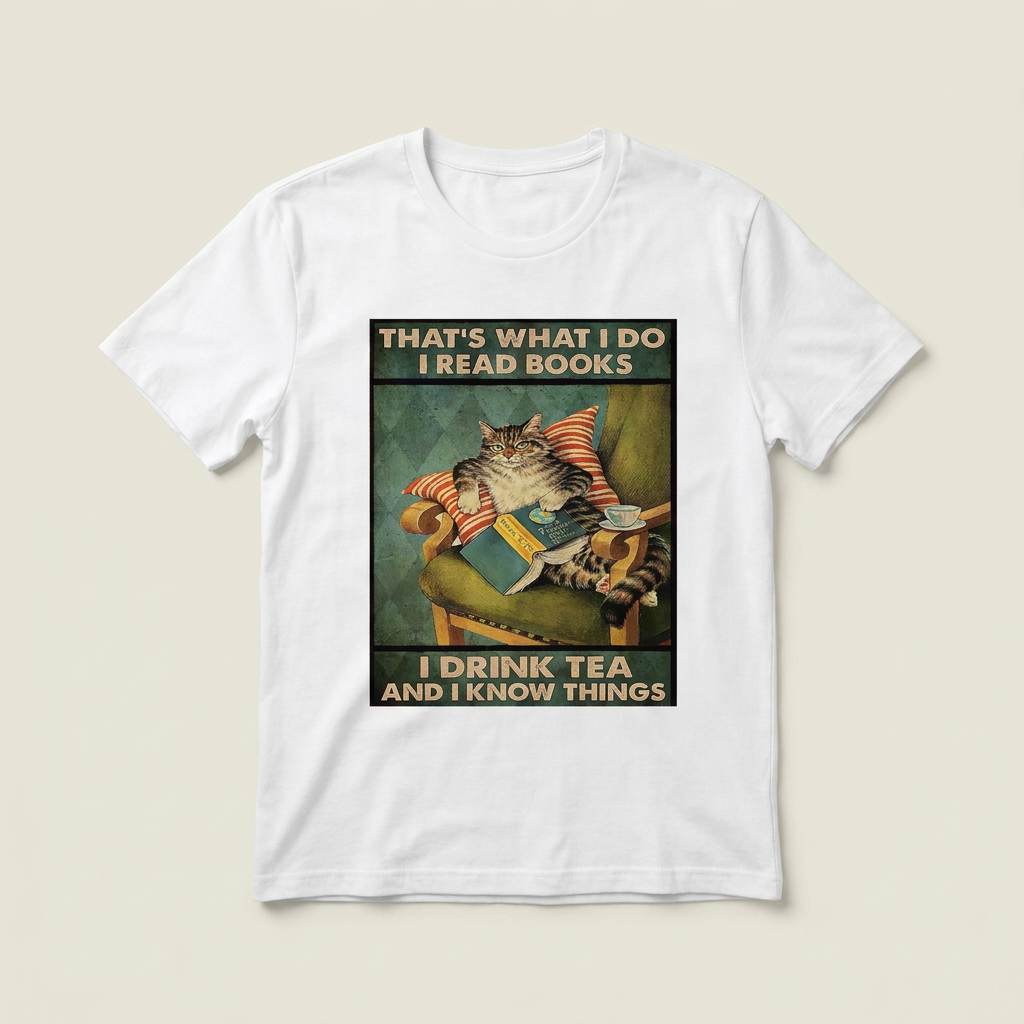 Drink Tea and Know Things Graphic Tee | Funny Cat