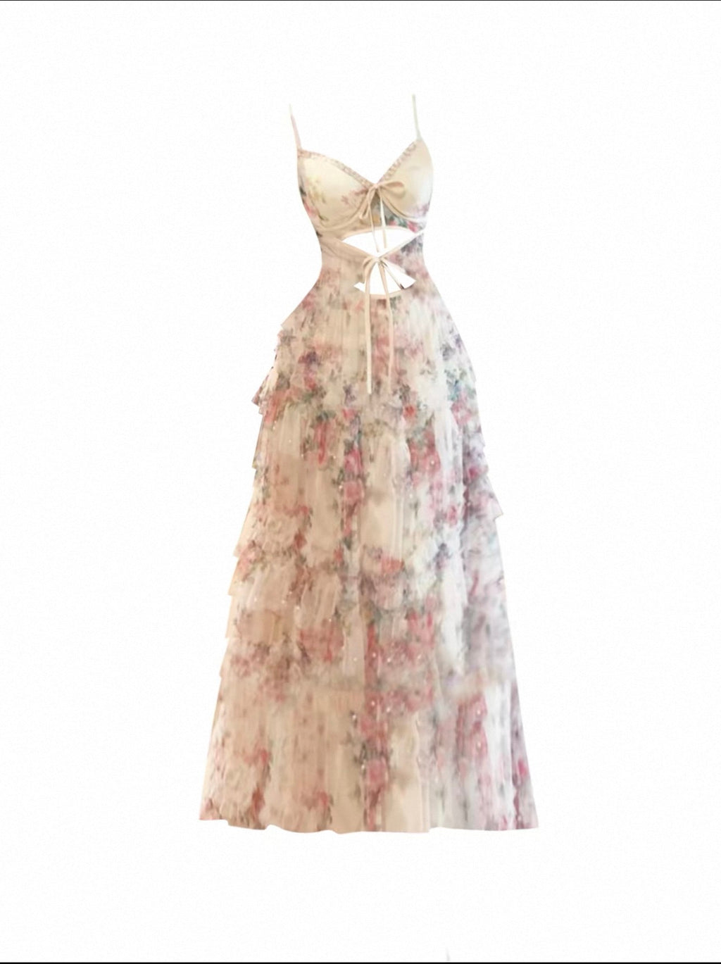 Lace-Up Slip Dress for Women, Elegant Heavy-Duty Floral Vacation Dress