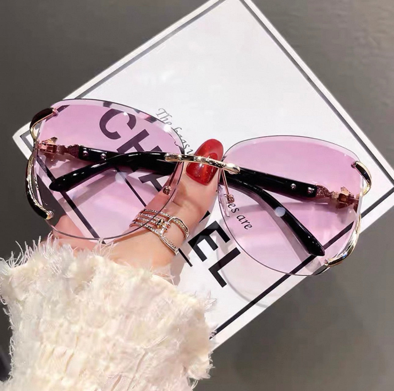 New Style Sunglasses for Women, Sun Protection, UV Protection, High-End Street Style Sunglasses, Slimming, Fashionable and Trendy - pink