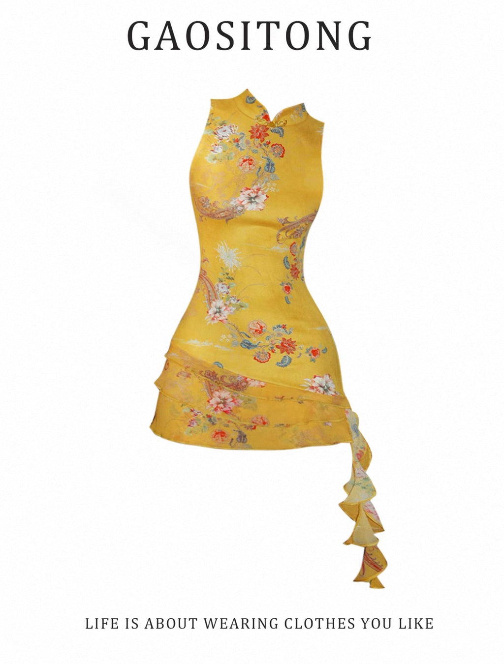 Stand Collar Sleeveless Printed Cheongsam Dress for Women Slim Fit Bodycon Ribbon Dress