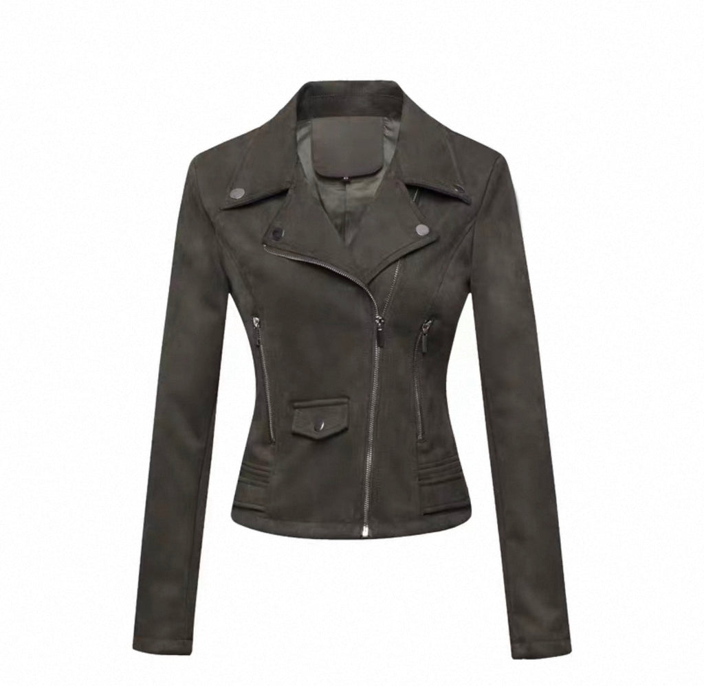 Black leather jacket on a white background