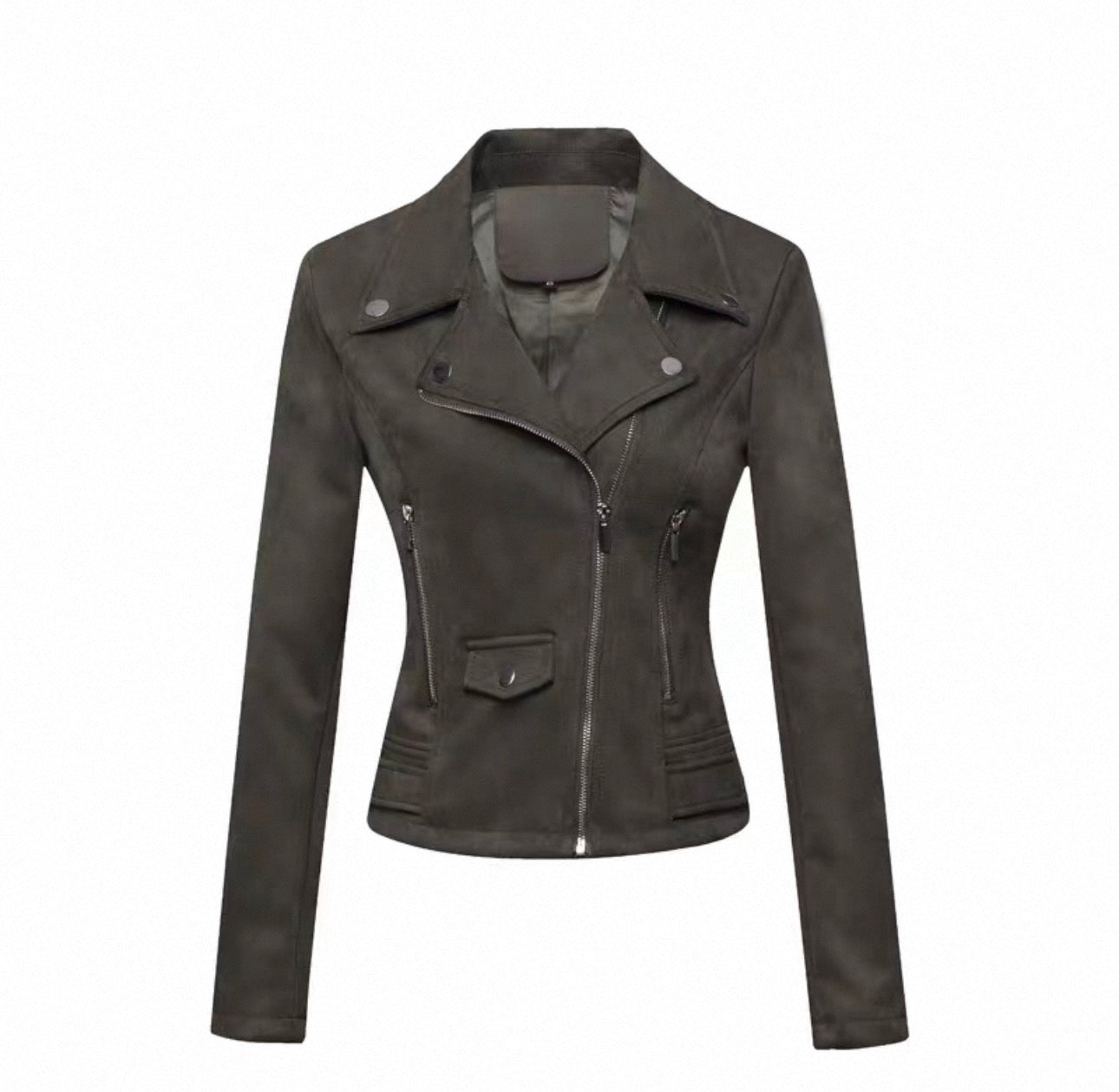 Black leather jacket on a white background