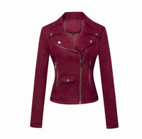 Maroon leather jacket with zippers on a white background