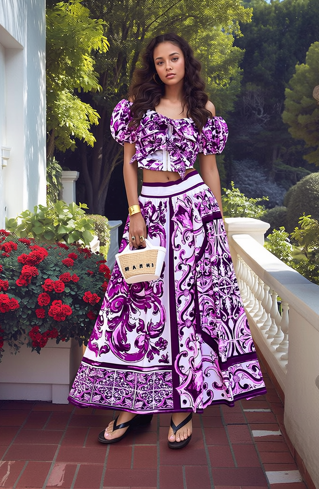 Ensemble deux pièces fleuri violet pour femme - Crop top et jupe | Canada